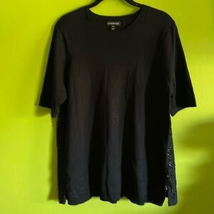 Lane Bryant Black Stretch Short Sleeve Sweater With Lace Back Size 14/16